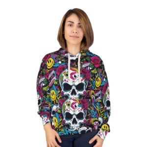 Vibrant Skull Hoodie | Unisex Graffiti Pullover, Streetwear Sweatshirt, Casual Wear, Gift for Him/Her, Festival Style