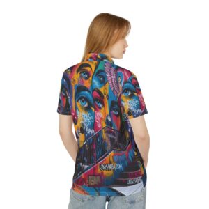 Mural de Vida Graffiti Polo Shirt - Artistic Unisex AOP Tee, Streetwear Style, Unique Graphic Design, Festival Fashion, Gift Idea