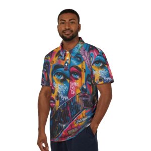 Mural de Vida Graffiti Polo Shirt - Artistic Unisex AOP Tee, Streetwear Style, Unique Graphic Design, Festival Fashion, Gift Idea