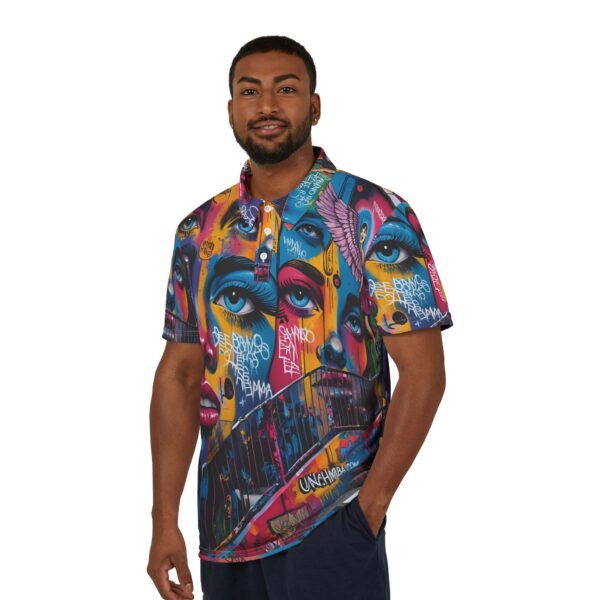 Mural de Vida Graffiti Polo Shirt - Artistic Unisex AOP Tee, Streetwear Style, Unique Graphic Design, Festival Fashion, Gift Idea - Image 2