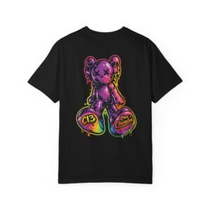 Comuna 13 bear t-shirt with colorful street art design inspired by Medellín