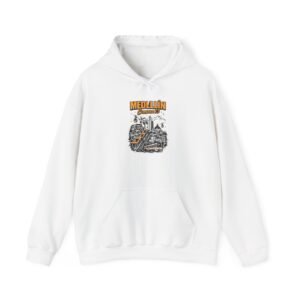 Medellín Comuna 13 hoodie with illustrated cityscape and cable car design