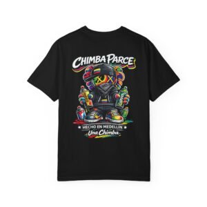 Chimba Parce graffiti t-shirt in black with colorful street art character inspired by Medellín
