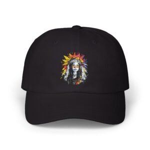 Comuna 13 indigenous cap with embroidered cultural street art design inspired by Medellín