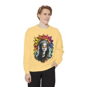 Native Headdress Graphic Sweatshirt — Colorful Tribal Portrait