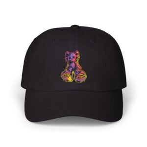 Comuna 13 bear cap with embroidered street art design inspired by Medellín