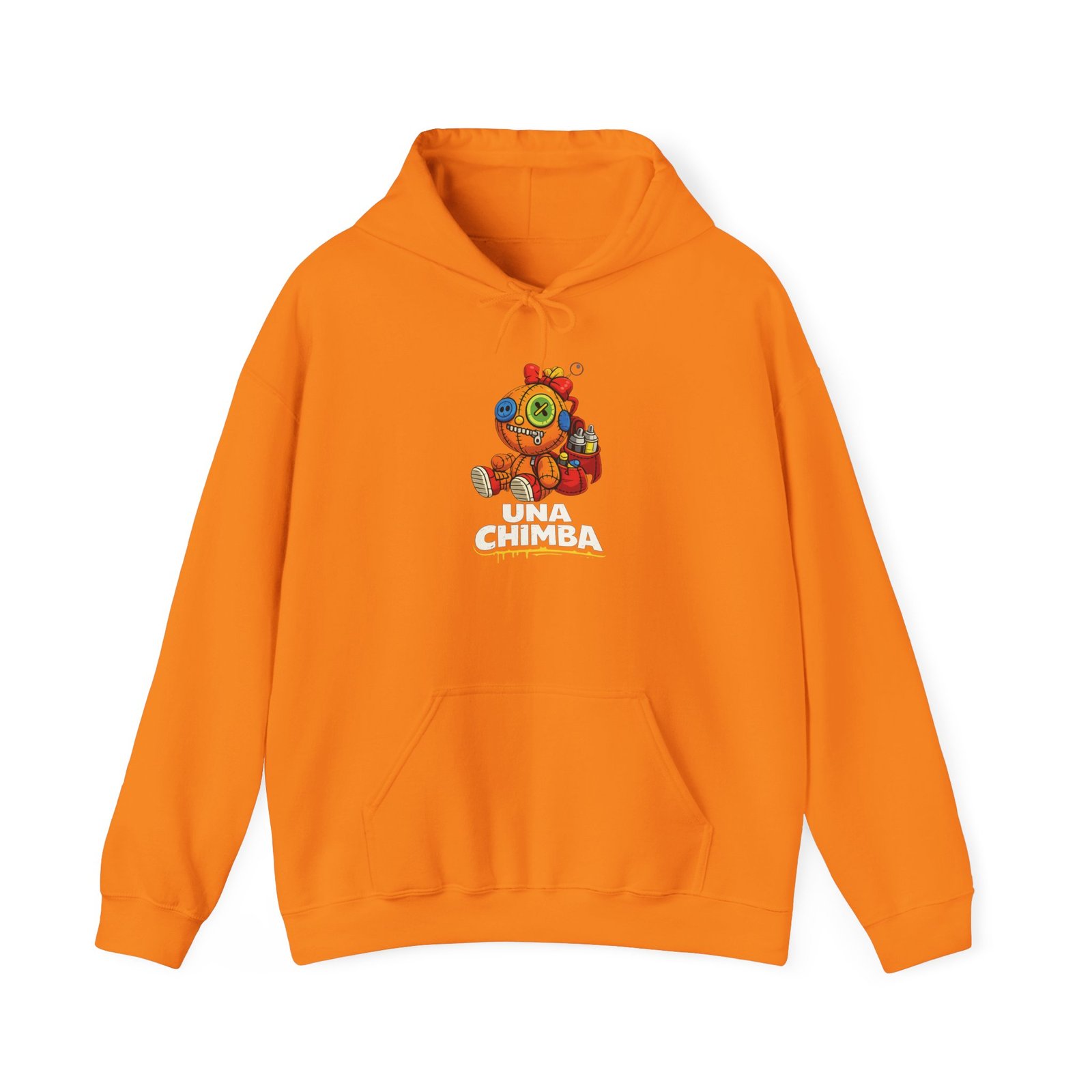 8953338612337535937_2048.jpeg Una Chimba bear hoodie with embroidered character design in orange streetwear style