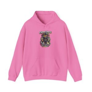 Chimba Parce graffiti hoodie in pink with colorful street art character inspired by Medellín