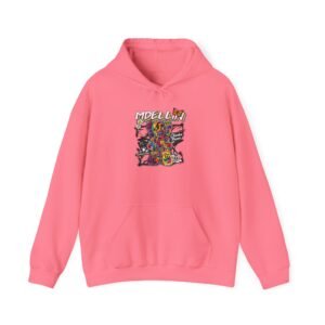 Chimba Parce graffiti hoodie in pink with colorful street art character inspired by Medellín